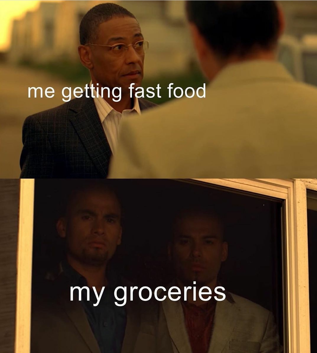 meme photo caption - me getting fast food my groceries