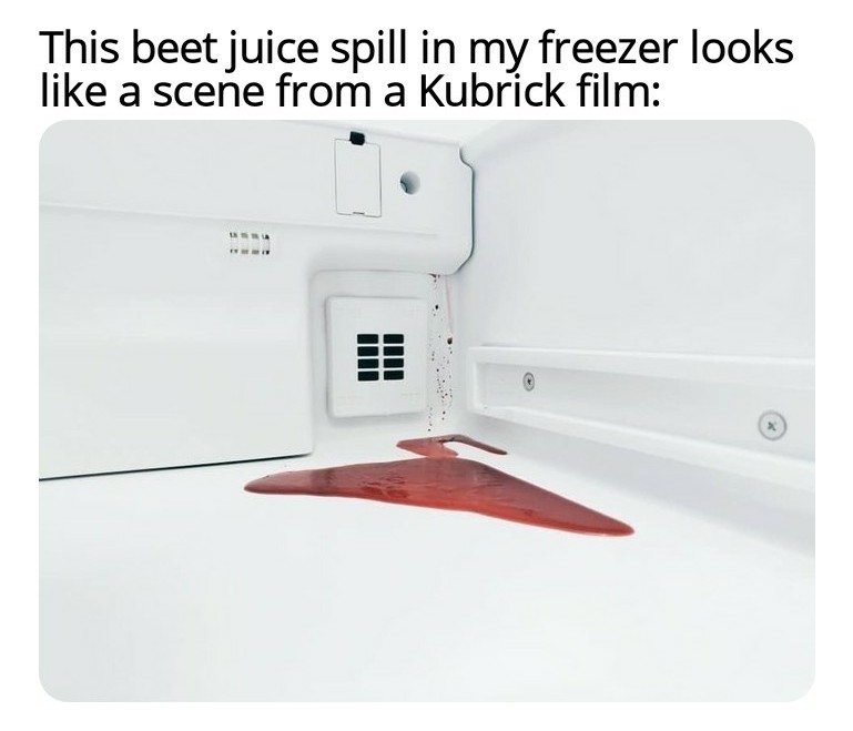 electronics - This beet juice spill in my freezer looks a scene from a Kubrick film