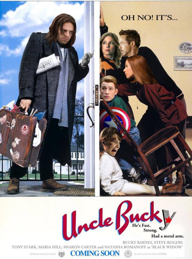 uncle buck movie - Oh No! It'S... Uncle Bucky Had a metal arm. Tuckyarns, Stiverogers Tony Stark Marial, Sharon Carter Natasha Romanoftrack Wido Coming Soon