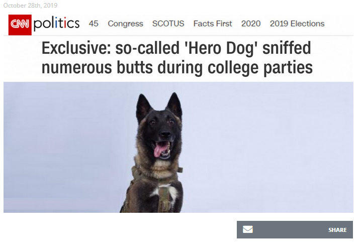snout - October 28th, 2019 and politics 45 Congress Scotus Facts First 2020 2019 Elections Exclusive socalled 'Hero Dog' sniffed numerous butts during college parties