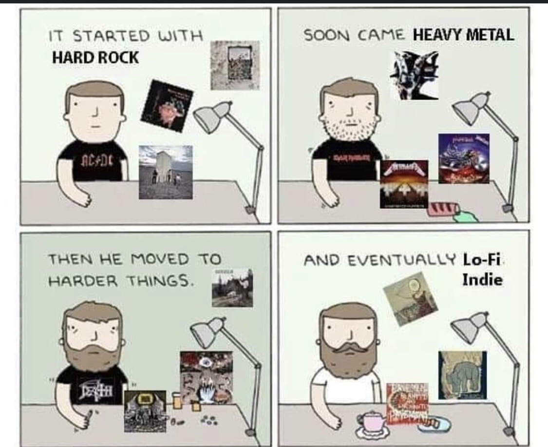 glow pt 2 meme - Soon Came Heavy Metal It Started With Hard Rock Ac De No Then He Moved To Harder Things. And Eventually LoFi Indie Ja 48