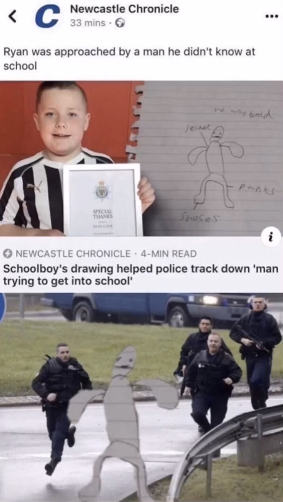 schoolboy's drawing helped police track down - Newcastle Chronicle 33 mins. Ryan was approached by a man he didn't know at school w was hold Spec Titanes Shases Newcastle Chronicle. 4Min Read Schoolboy's drawing helped police track down 'man trying to get