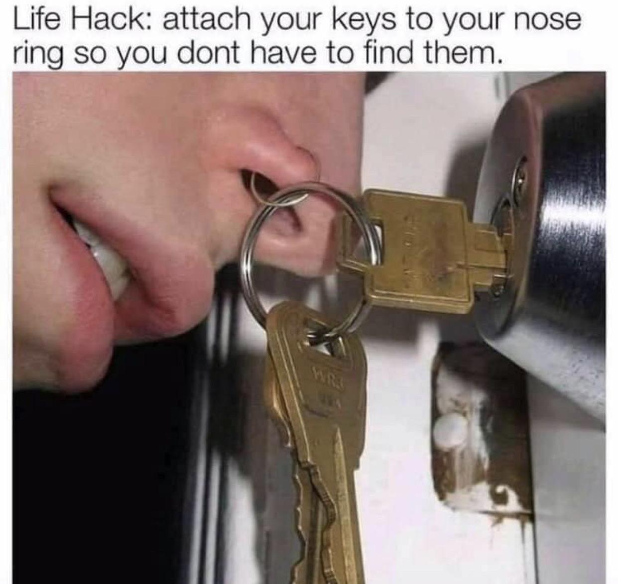 nose ring funny - Life Hack attach your keys to your nose ring so you dont have to find them.