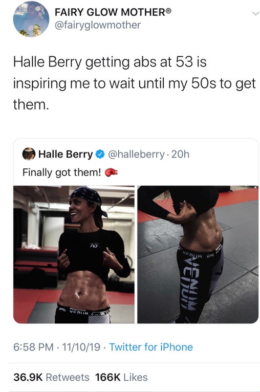 black twitter - minho melania trump meme - Fairy Glow Mother Halle Berry getting abs at 53 is inspiring me to wait until my 50s to get them. Halle Berry Finally got them! Venom 111019. Twitter for iPhone
