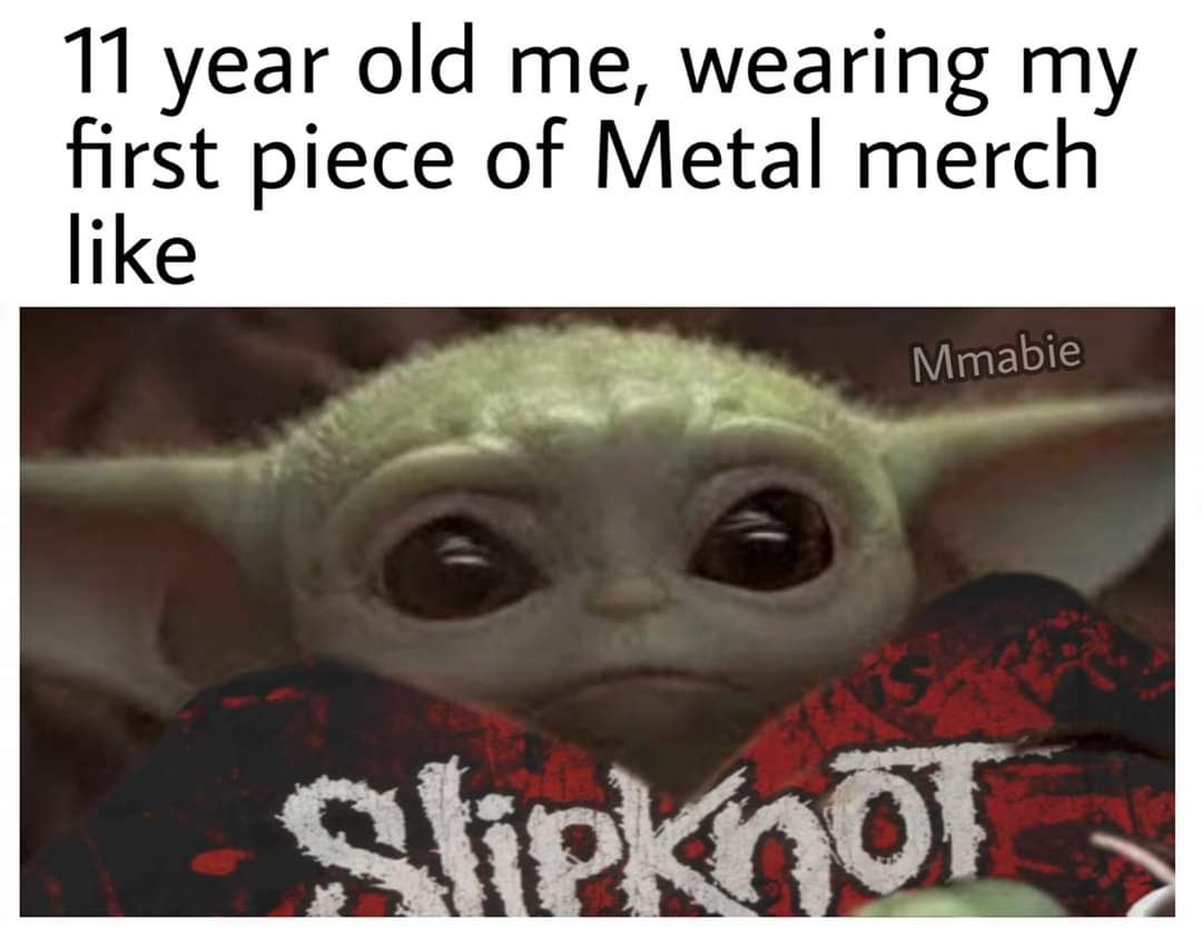 photo caption - 11 year old me, wearing my first piece of Metal merch Mmabie Slipknot