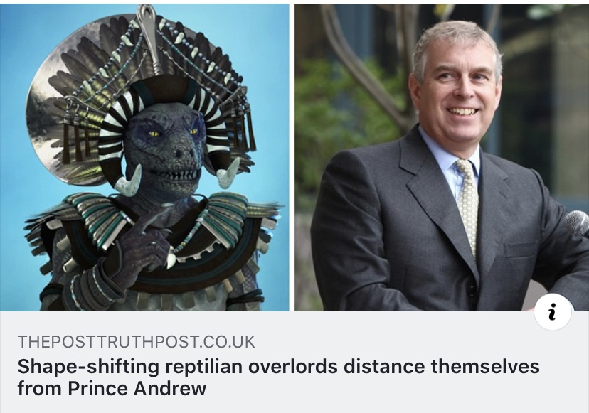 photo caption - Theposttruthpost.Co.Uk Shapeshifting reptilian overlords distance themselves from Prince Andrew