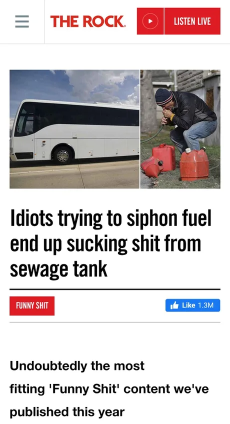 greatest hits - The Rock Listen Live Listen Live Idiots trying to siphon fuel end up sucking shit from sewage tank Funny Shit 1.3M Undoubtedly the most fitting 'Funny Shit' content we've published this year