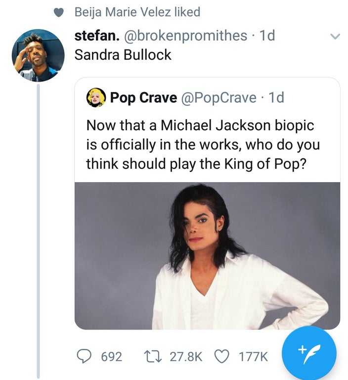 black twitter - Sandra Bullock Pop Crave 1d Now that a Michael Jackson biopic is officially in the works, who do you think should play the King of Pop? 9 692 22