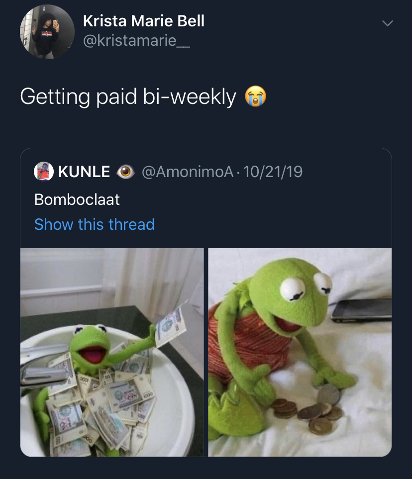 black twitter - Krista Marie Bell Getting paid biweekly Okunle O 102119 Bomboclaat Show this thread
