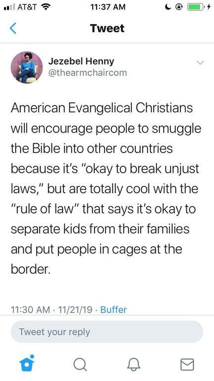 black twitter - At&T Tweet Jezebel Henny American Evangelical Christians will encourage people to smuggle the Bible into other countries because it's