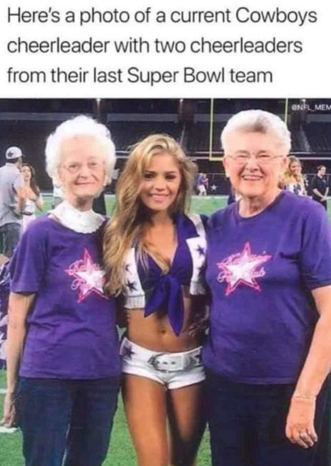 cowboys cheerleaders from last super bowl - Here's a photo of a current Cowboys cheerleader with two cheerleaders from their last Super Bowl team Onel Mem