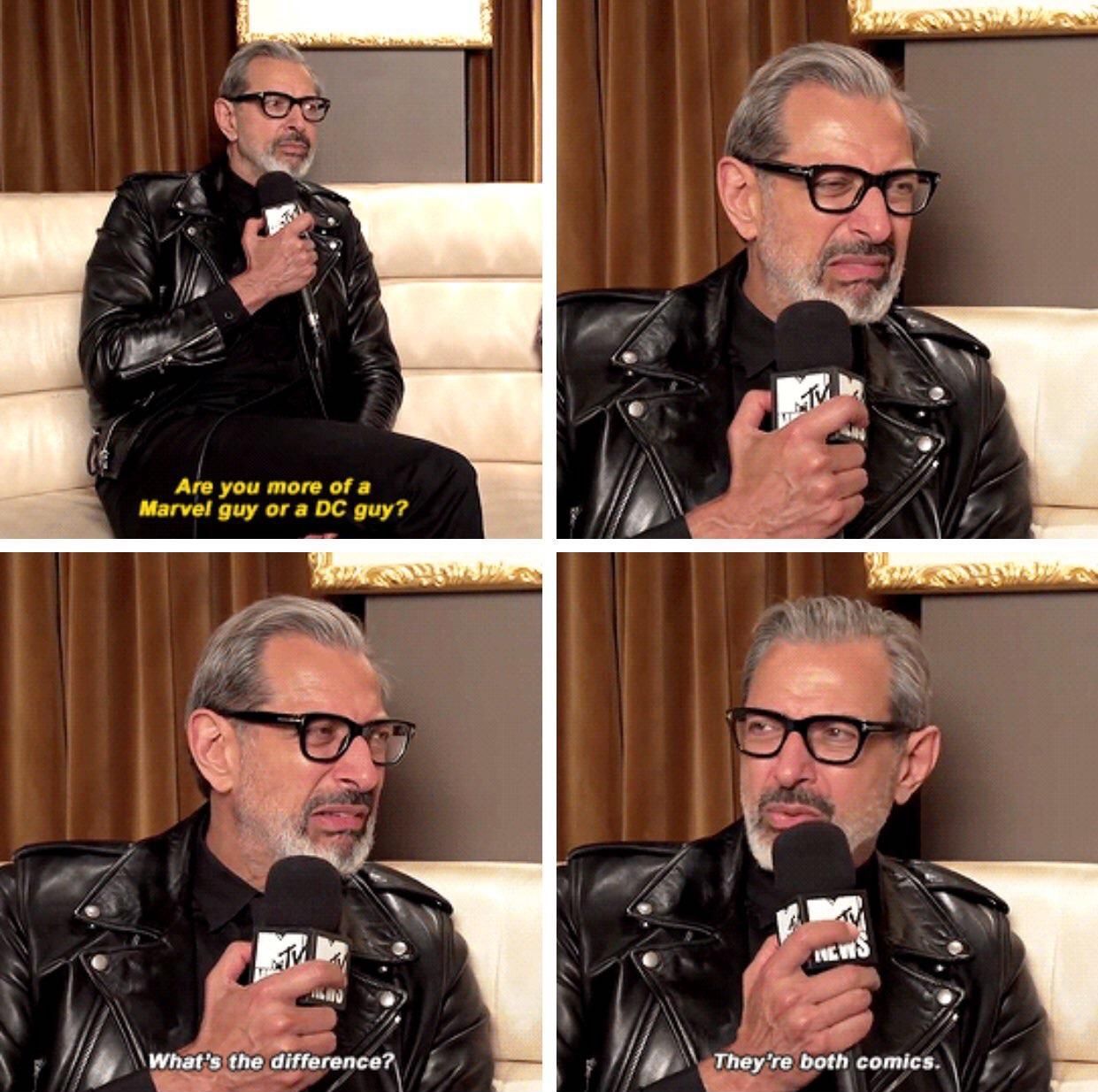 jeff goldblum marvel or dc - Daun Are you more of a Marvel guy or a Dc guy? Tu What's the difference? They're both comics.