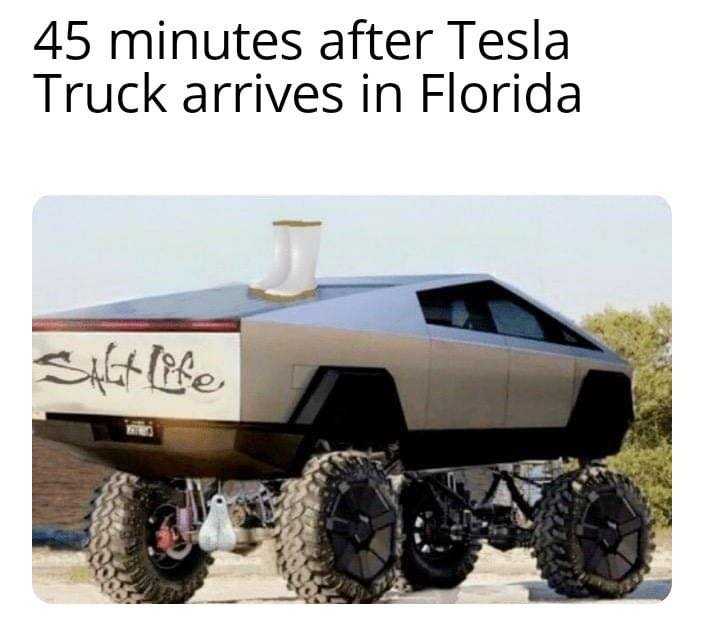salt life stickers - 45 minutes after Tesla Truck arrives in Florida Si