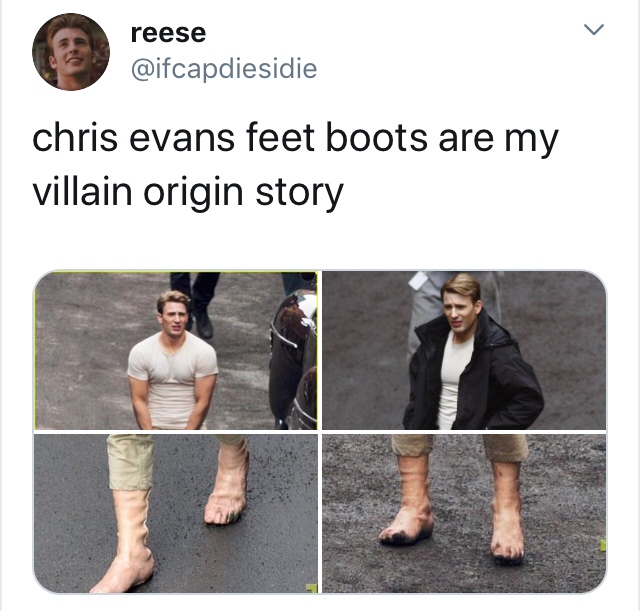 shoulder - reese chris evans feet boots are my villain origin story