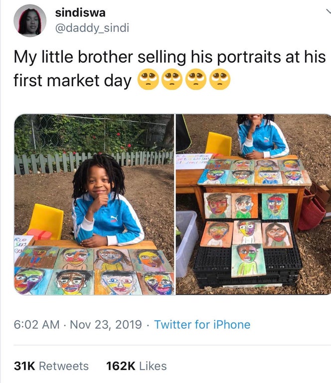 learning - sindiswa My little brother selling his portraits at his first market day 99 Steffe Ferrari Twitter for iPhone 31K
