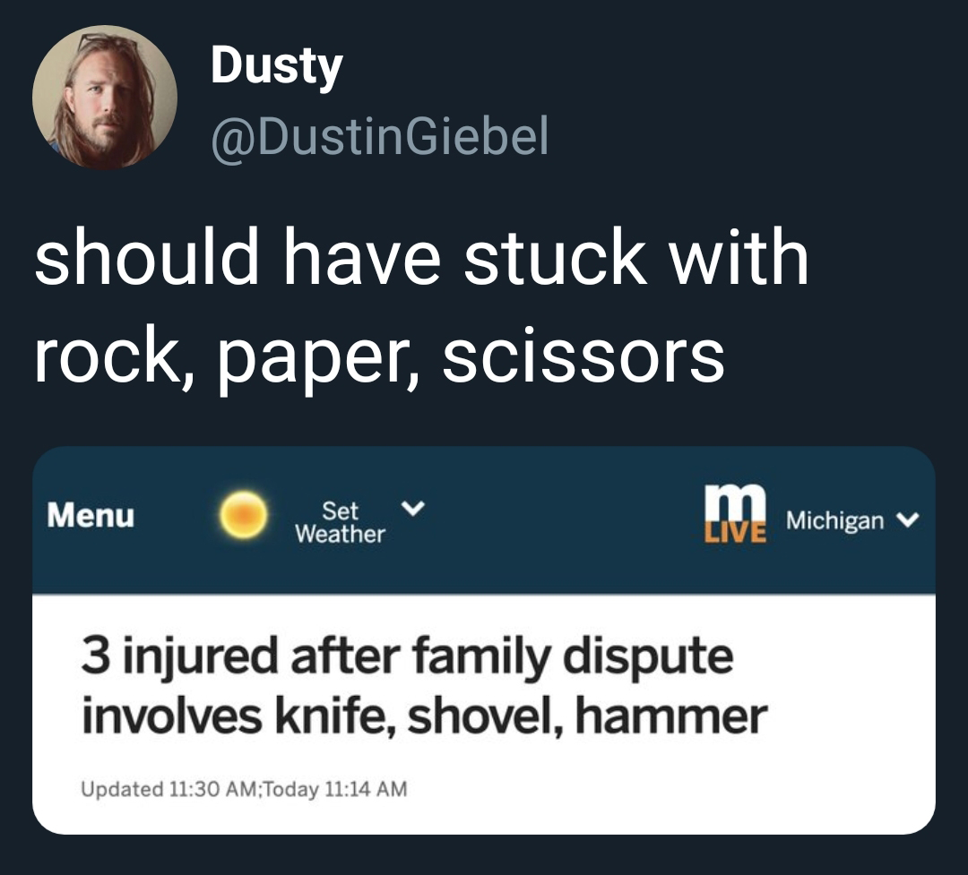 contra a mulher lei maria - Dusty should have stuck with rock, paper, scissors Menu Menu O Set Weather weher m Michigan v Live Michigan V 3 injured after family dispute involves knife, shovel, hammer Updated Today