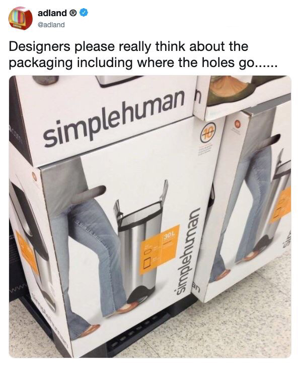 simplehuman trash can box - adland Designers please really think about the packaging including where the holes go...... simplehumann Up