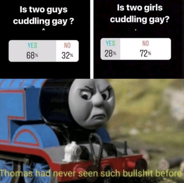 grandpa why are you driving so fast - Is two guys cuddling gay? Is two girls cuddling gay? Ni Yes Yes 28% No 32% 68% 72% Thomas had never seen such bullshit before