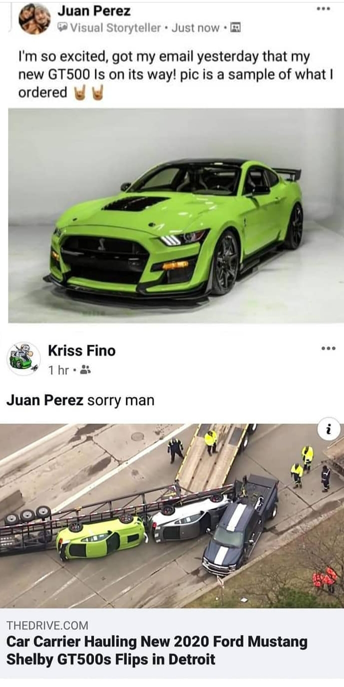bumper - 2 Juan Perez Visual Storyteller. Just now.m I'm so excited, got my email yesterday that my new GT500 is on its way! pic is a sample of what ordered Kriss Fino 1 hr. Juan Perez sorry man Thedrive.Com Car Carrier Hauling New 2020 Ford Mustang Shelb