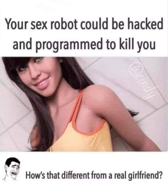 sex robot hacking meme - Your sex robot could be hacked and programmed to kill you How's that different from a real girlfriend?