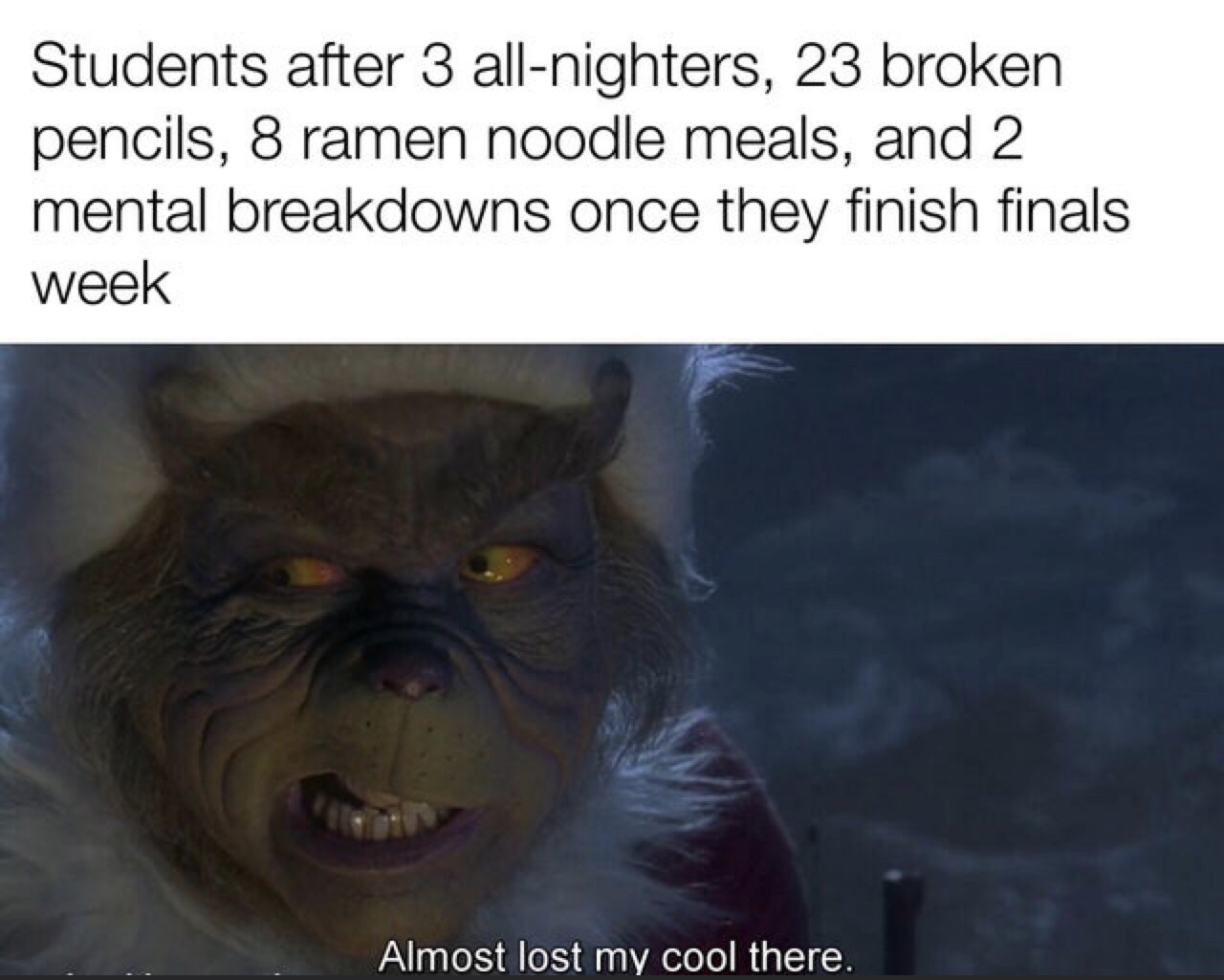 Mishimoto - Students after 3 allnighters, 23 broken pencils, 8 ramen noodle meals, and 2 mental breakdowns once they finish finals week Almost lost my cool there.