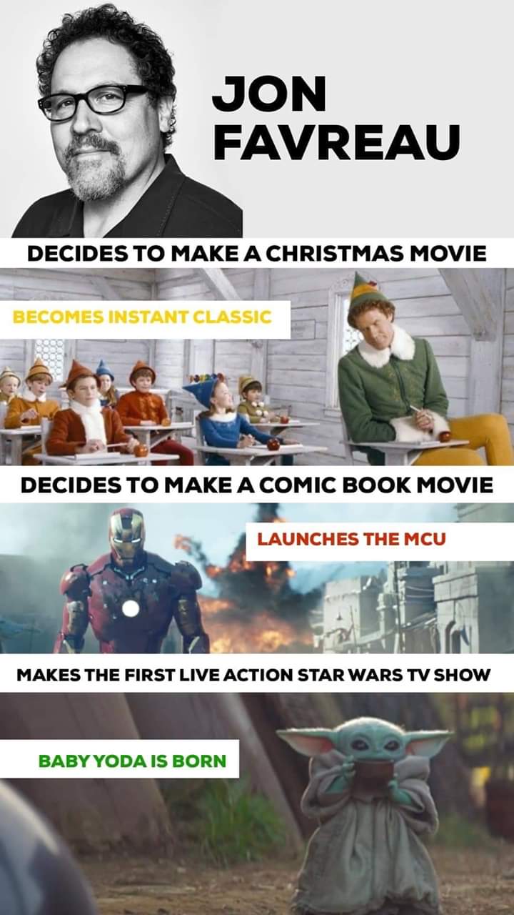 hobby - Jon Favreau Decides To Make A Christmas Movie Becomes Instant Classic Decides To Make A Comic Book Movie Launches The Mcu Makes The First Live Action Star Wars Tv Show Baby Yoda Is Born