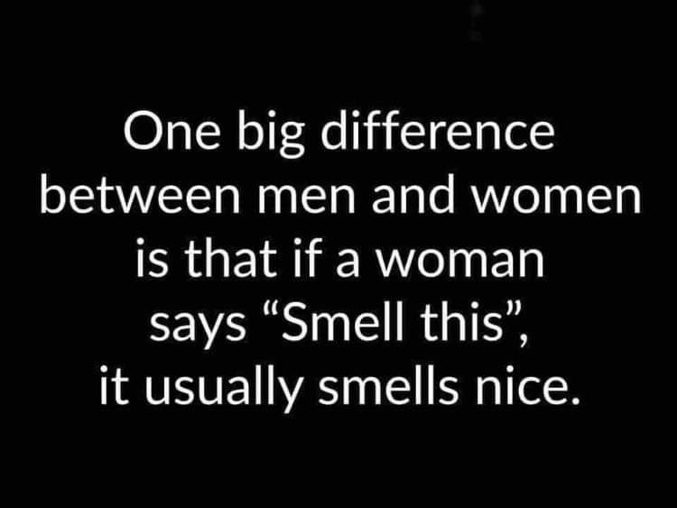 one big difference between men and women - One big difference between men and women is that if a woman says Smell this, it usually smells nice.