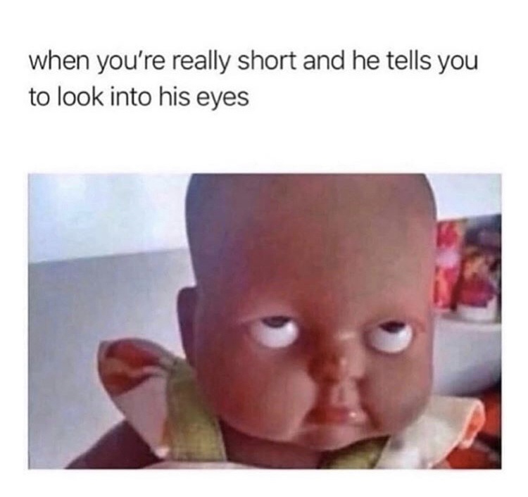short girls memes - when you're really short and he tells you to look into his eyes