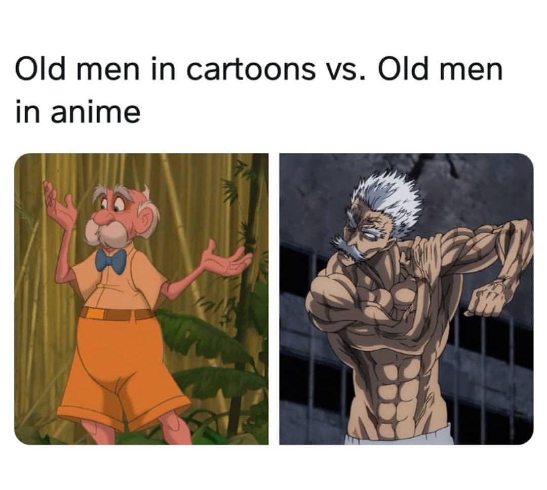 cartoon - Old men in cartoons vs. Old men in anime