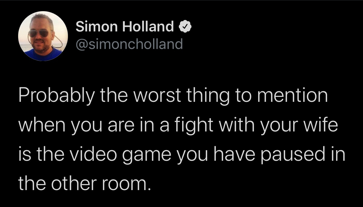 myles garrett twitter - Simon Holland Probably the worst thing to mention when you are in a fight with your wife is the video game you have paused in the other room.