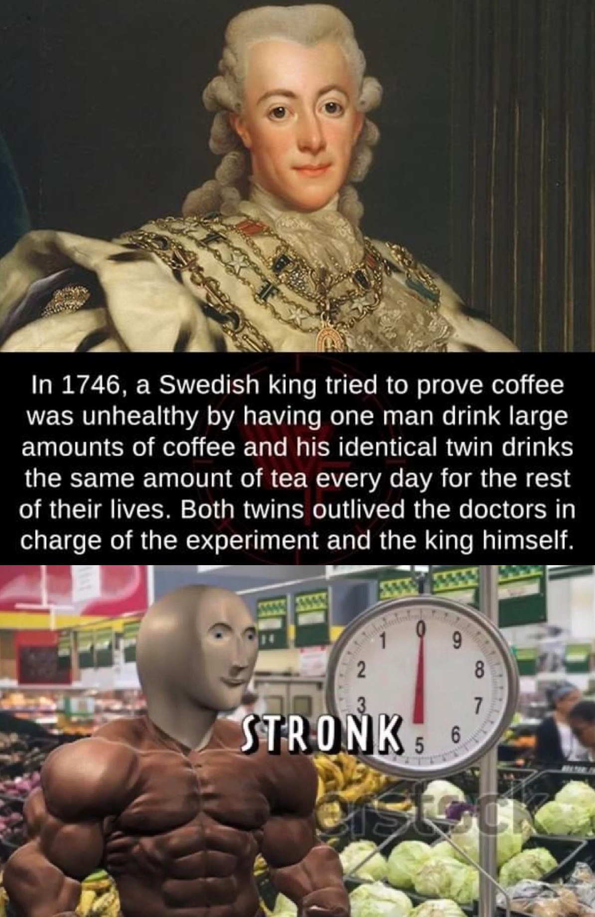 In 1746, a Swedish king tried to prove coffee was unhealthy by having one man drink large amounts of coffee and his identical twin drinks the same amount of tea every day for the rest of their lives. Both twins outlived the doctors in charge of the…