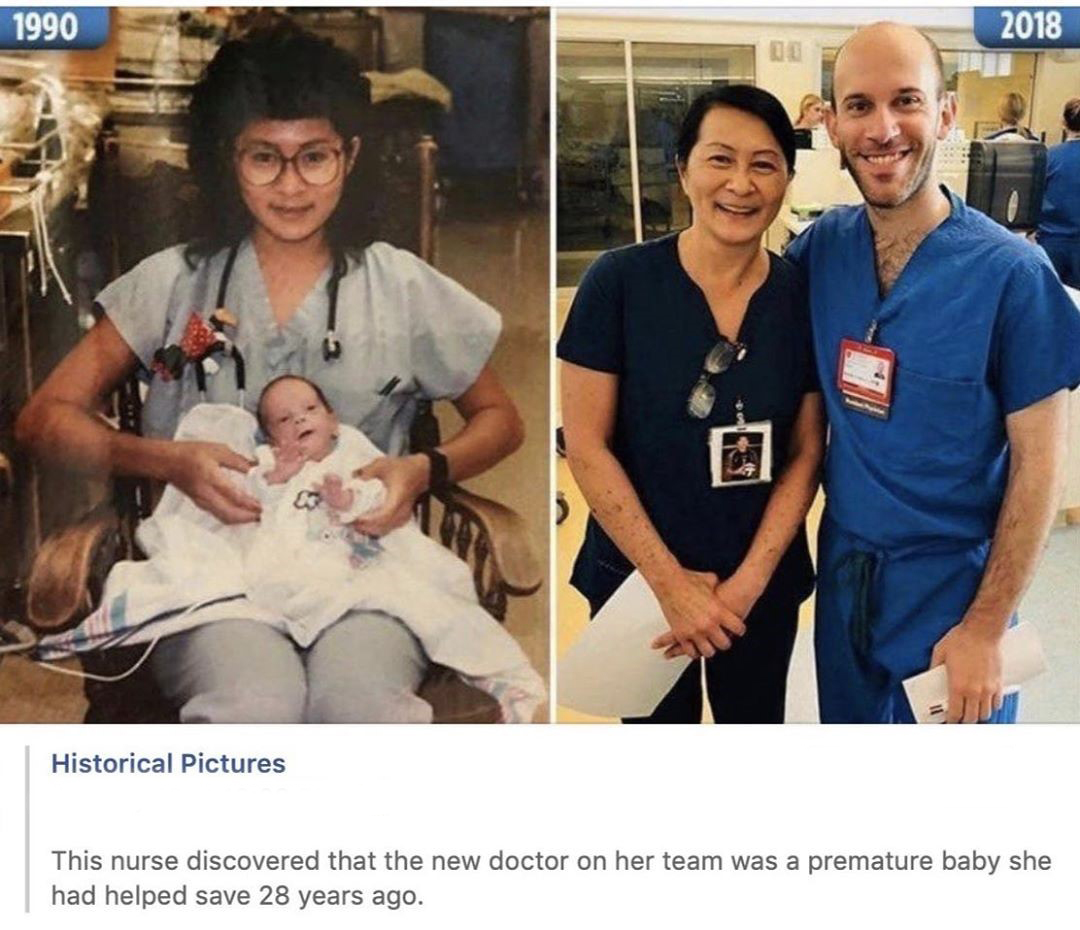 nurse discovered that the new doctor ped save 28 years ago - 1990 2018 Historical Pictures This nurse discovered that the new doctor on her team was a premature baby she had helped save 28 years ago.