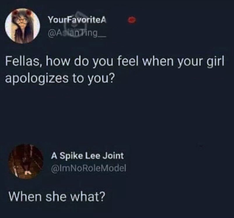 lyrics - YourFavorite Ting__ Fellas, how do you feel when your girl apologizes to you? A Spike Lee Joint RoleModel When she what?