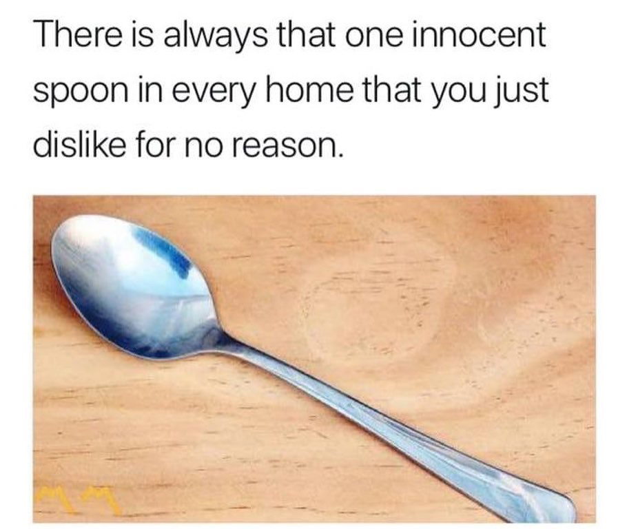 spoon - There is always that one innocent spoon in every home that you just dis for no reason.
