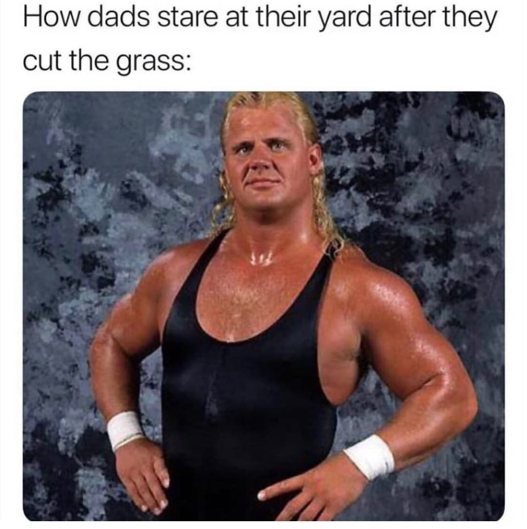dads stare at their yard - How dads stare at their yard after they cut the grass