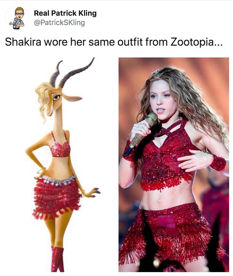 zootopia shakira - Real Patrick Kling Shakira wore her same outfit from Zootopia...