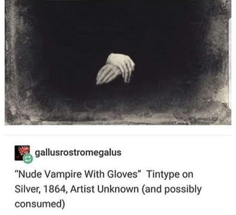 nude vampire with gloves - gallusrostromegalus "Nude Vampire With Gloves" Tintype on Silver, 1864, Artist Unknown and possibly consumed