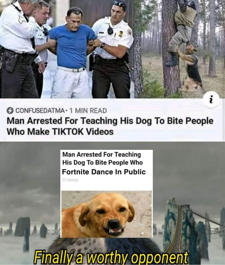 man arrested for teaching his dog to bite people who make tiktok videos - Confusedatma 1 Min Read Man Arrested For Teaching His Dog To Bite People Who Make Tiktok Videos Man Arrested For Teaching His Dog To Bite People Who Fortnite Dance In Public Finally