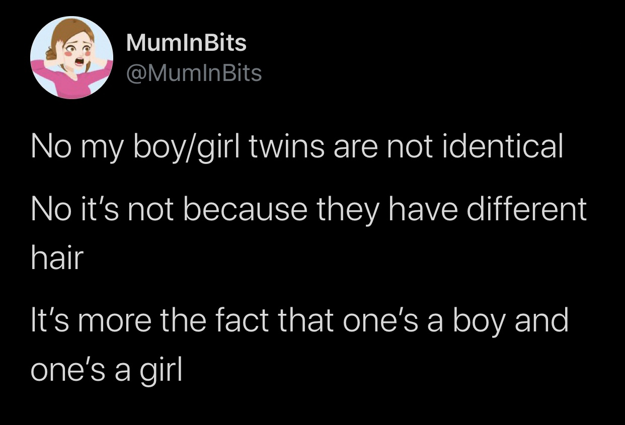 guy who's about to invent carbonation - Mumln Bits No my boygirl twins are not identical No it's not because they have different hair It's more the fact that one's a boy and one's a girl