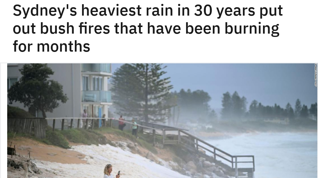 Sydney - Sydney's heaviest rain in 30 years put out bush fires that have been burning for months Joel Garrett Arp It