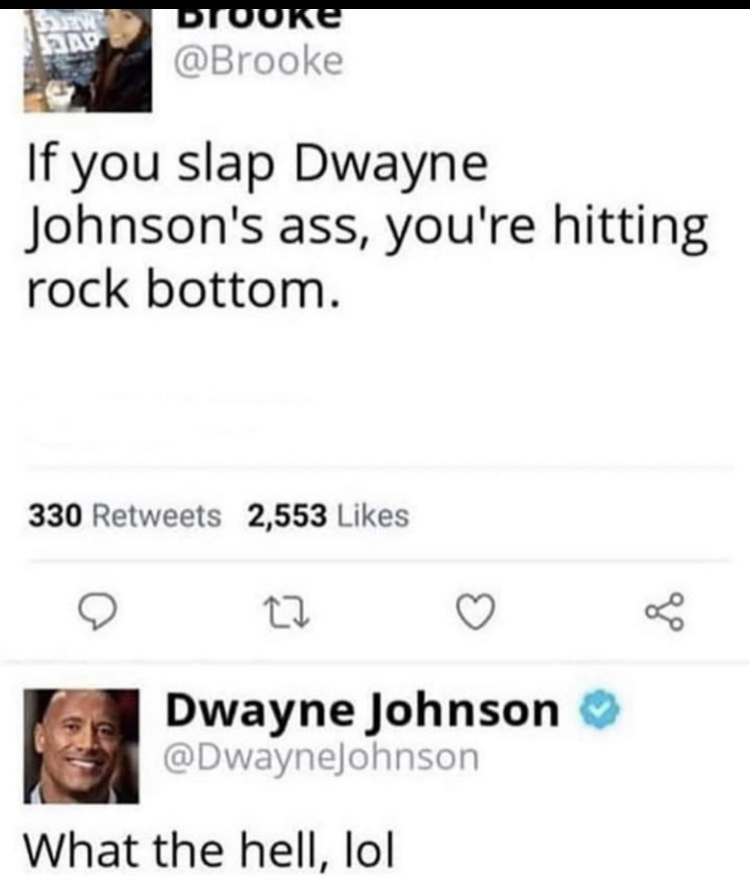 screenshot - Divoke If you slap Dwayne Johnson's ass, you're hitting rock bottom. 330 2,553 Dwayne Johnson What the hell, lol