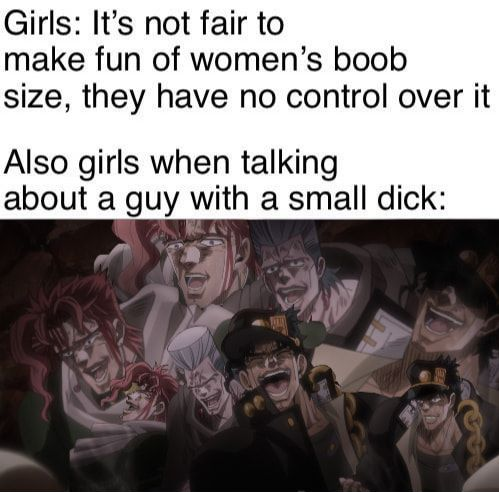 girls vs boys meme - Girls It's not fair to make fun of women's boob size, they have no control over it Also girls when talking about a guy with a small dick