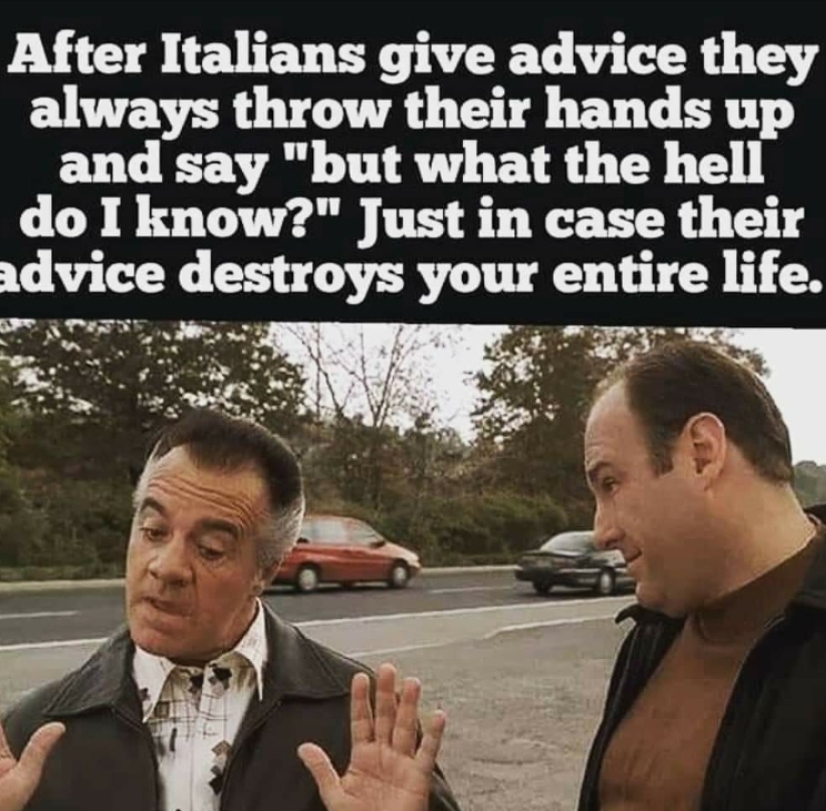 but what the hell do i know - After Italians give advice they always throw their hands up and say "but what the hell do I know?" Just in case their advice destroys your entire life.