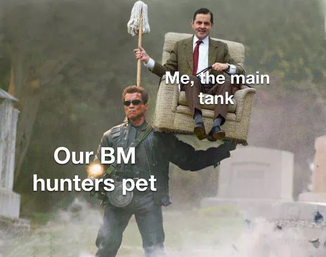 arnold carrying mr bean - Me, the main tank Our Bm hunters pet