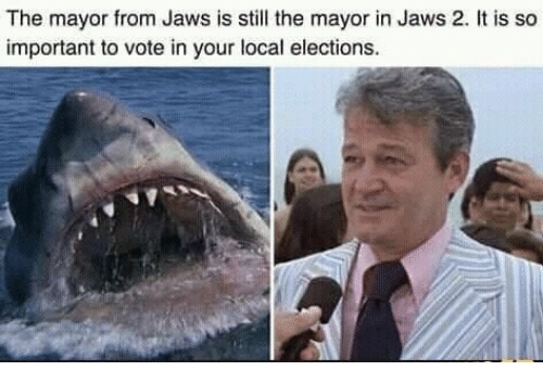 mayor jaws 2 - The mayor from Jaws is still the mayor in Jaws 2. It is so important to vote in your local elections.