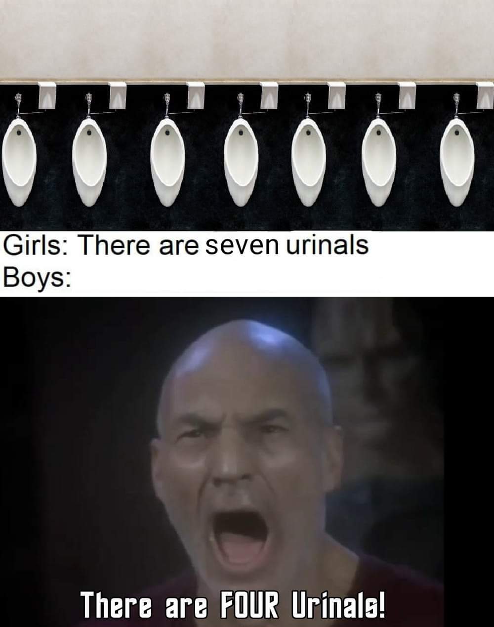 jaw - Girls There are seven urinals Boys There are Four Urinals!