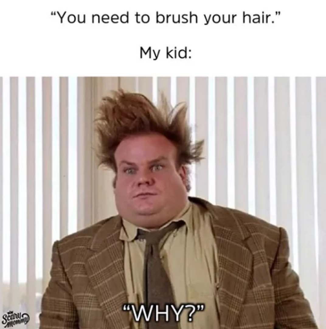 mom memes - "You need to brush your hair." My kid Sus "Why?"