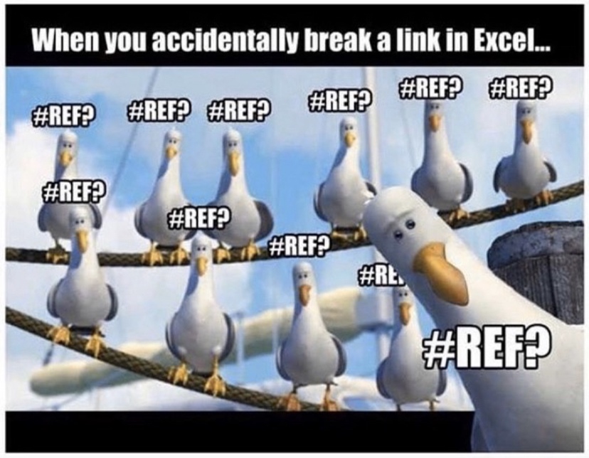 mine gulls - When you accidentally break a link in Excel... ? ? ? ? ? ? ? ?