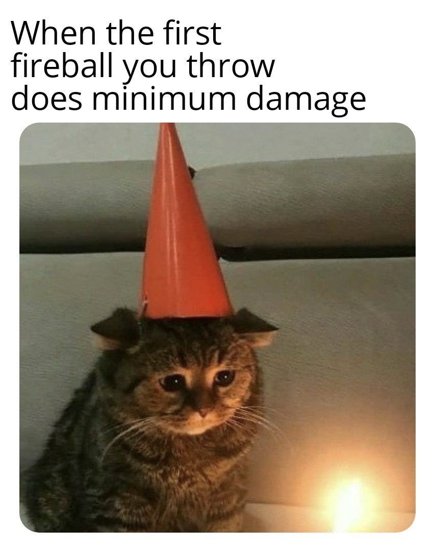 funny memes and random pics -  sad cat happy birthday - When the first fireball you throw does minimum damage
