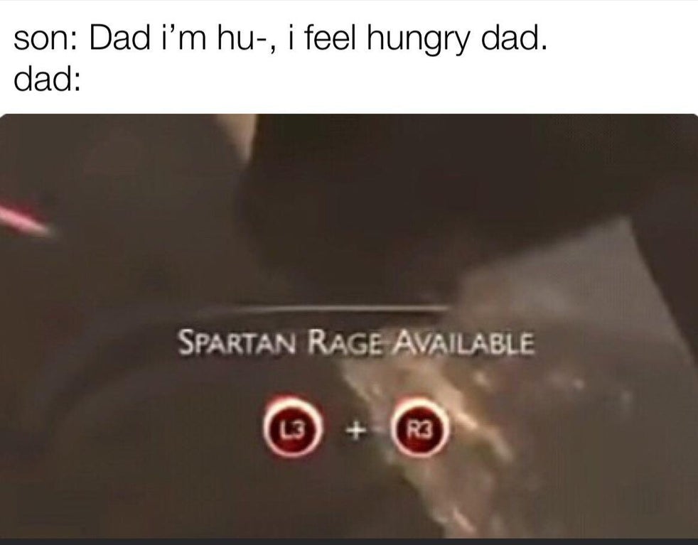 close up - son Dad i'm hu, i feel hungry dad. dad Spartan Rage Available R3